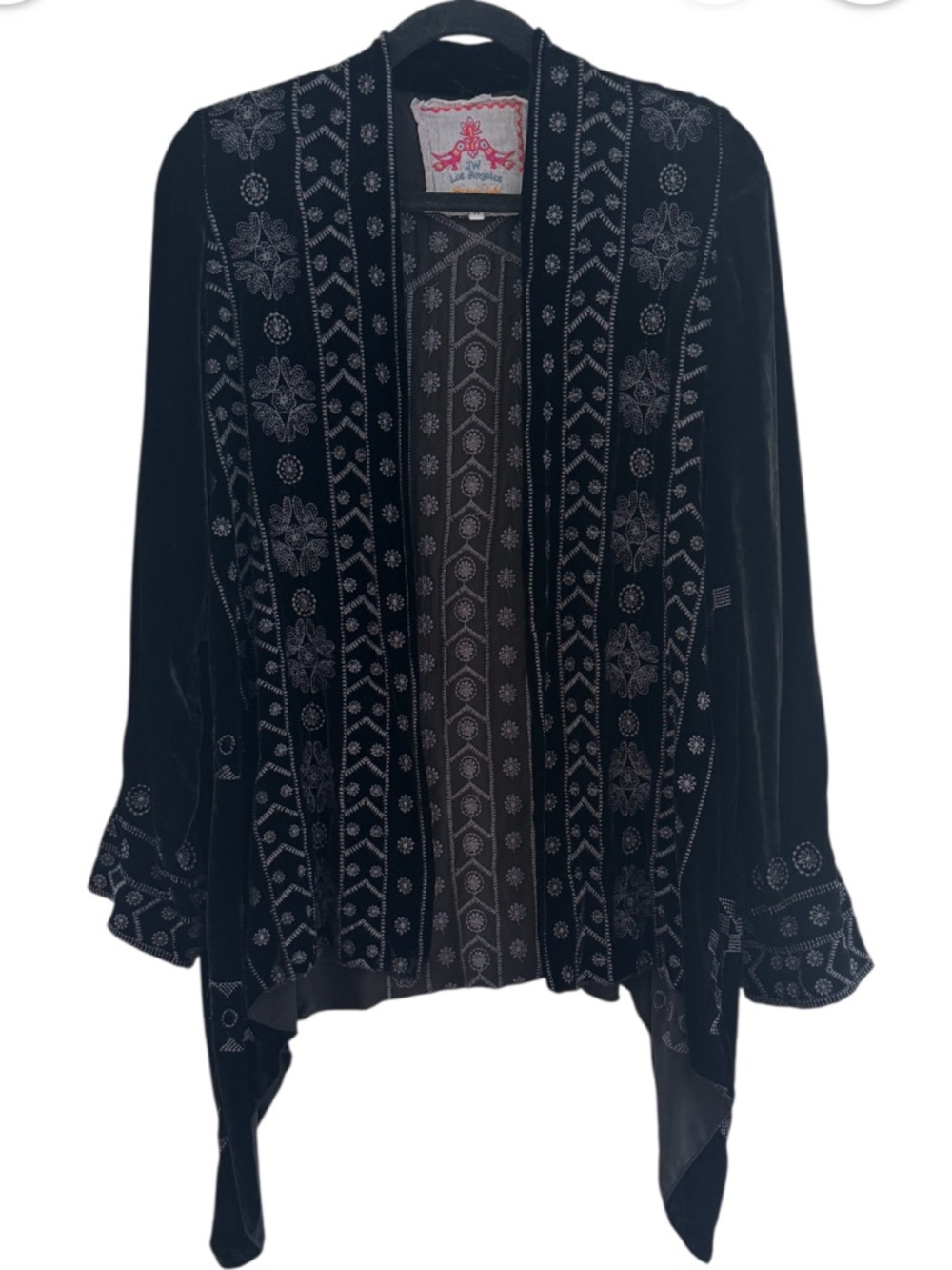 RARE JOHNNY WAS Black VELVET HEAVILY EMBROIDERED CARDIGAN KIMONO MEDIUM